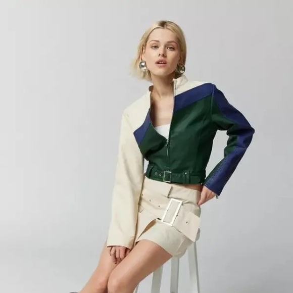 UO Jordan Faux Leather Racer Moto Jacket - Picture 1 of 2